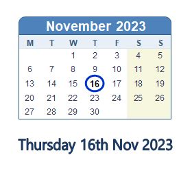 November 16, 2023 (Thursday) .
